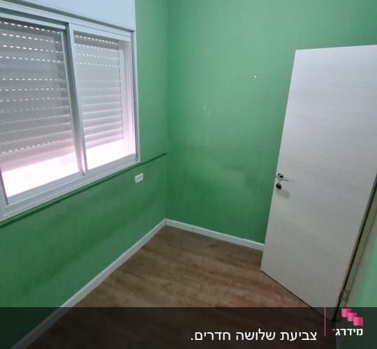 חדר עם קירות צבועים בירוק ודלת לבנה